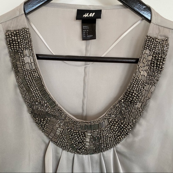 H&M Silver Silky Tunic with Intricate Beading - Picture 2 of 4